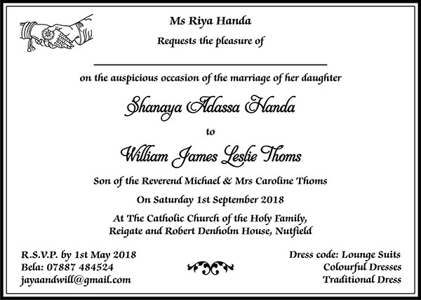 Interfaith wedding invitation wording 1 - Parekh Cards